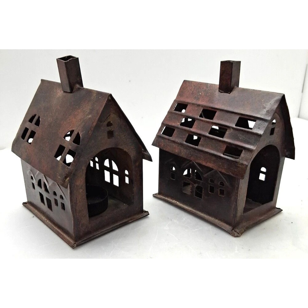 Celebrate Together Metal House Tea Light Candle Holders Set of 2 Halloween Decor